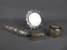 A Silver 800 Stamp Scroll Keep, with pierced decoration, approx 17.5 cms together with a white metal