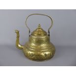 A 19th Century Dutch Kettle, the brass kettle having a snake head spout with coat of arms to side.