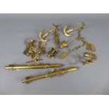 A Quantity Victorian Hand Made Brass Model Yacht Accessories, including hinged anchor, masts, rope