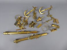 A Quantity Victorian Hand Made Brass Model Yacht Accessories, including hinged anchor, masts, rope