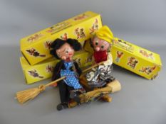 Six Vintage 1960's 'Pelham Puppets, including 'Dutch Boy', 'Sambo', 'Old Lady', 'Witch', '