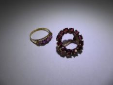 An Antique 15 ct Gold Five Stone Ring, size O,approx 1.8 gms together with a 9 ct gold red stone