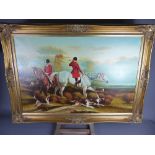 Jack Smith 20th Century Oil on Canvas, depicting 'Huntmaster & Hounds', approx 60 x 90 cms, signed