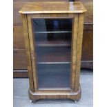 A Walnut Inlaid Glazed Front Music Cabinet, approx 54 x 38 x 96 cms, three internal shelves for