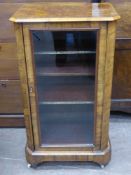 A Walnut Inlaid Glazed Front Music Cabinet, approx 54 x 38 x 96 cms, three internal shelves for