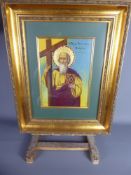 An Early 20th Century Greek Orthodox Icon Painting, titled and signed, approx 28 x 20 cms, framed