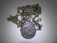 Two Antique Silver Fob Chains, approx 470 mm and 360 cms respectively, together with a silver