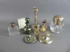 Miscellaneous Silver and Silver Plate, including a silver travelling ink well, silver topped scent