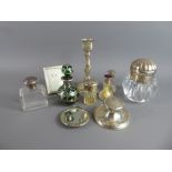 Miscellaneous Silver and Silver Plate, including a silver travelling ink well, silver topped scent