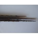 A Quantity of Antique Spears, including Oceanic Tribal Fishing Spear approx 390 cms with a barbed