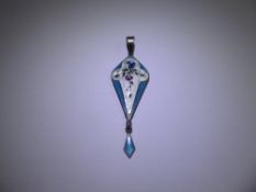 A Silver and Enamel Drop Floral Pendant, mm JAS, approx 30 x 16 mm.