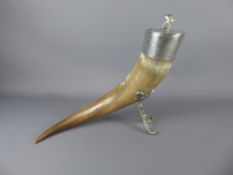 A Pewter and Horn Toasting Horn, mm Edwin Blyde.