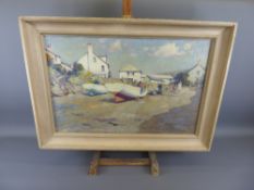 Gyrth Russell (1892-1970) Oil on Canvas entitled 'The Beach' Port Giverne Cornwall, approx 69 x 45