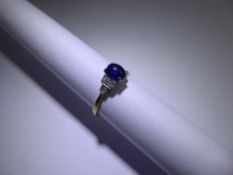 A 18 ct Yellow Gold Cabochon Sapphire and Diamond Ring,