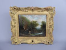 A 19th Century Original Oil on Board, depicting 'River Scene', approx 22 x 18 cms, presented in a