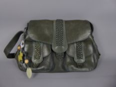 A Radley "Mortimer" Flap Over Shoulder Bag in dark green leather, with Radley charm tag and dust