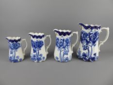 Four Ringtons Ltd, Tea Merchants Newcastle-upon-Tyne blue and white jugs, graduated from 20 cms to
