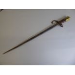 A 19th Century French Bayonet, brass and wood grip, triangular blade, approx 51 cms, no scabbard,