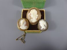 Three Antique Cameo Brooches, depicting feminine profiles,