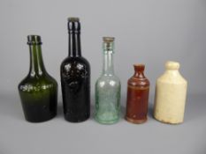 Miscellaneous Flagons and Bottles, including an earthenware oil pitcher, an oatmeal earthenware