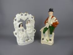 Two 19th Century Staffordshire Flatback Figures, 'Piper' and 'Bridal Group', approx 35 cms and 32