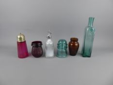 Miscellaneous Vintage glass, including a green olive oil bottle, mini soda siphon (approx 17 cms),