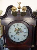 An Antique Oak Cased Long Case Clock, W. Timmis Alfretton, with enamel hand painted dial depicting a