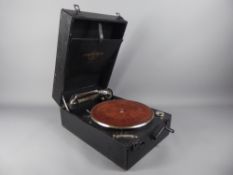 A Vintage Record Player marked 'Columbia Gramophone Co London EC1', in a black case, approx 28.5 x