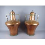 Portuguese Metalwork - A Pair of Antique Copper and Brass Honey Vessels, approx 56 cms.