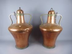 Portuguese Metalwork - A Pair of Antique Copper and Brass Honey Vessels, approx 56 cms.