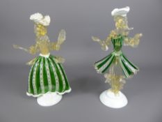 Two 20th Century Venetian Glass Figurines, approx 25 cms.