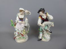 A Pair of 19th Century Sitzendorf Porcelain Figurines, Shepherd and Shepherdess, approx 23 cms,
