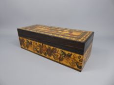 A Tunbridgeware Coromandel Glove Box, combining cube parquetry veneers with end grain mosaic