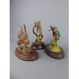 Three Mid-20th Century Bronze and Polychrome Casting's of Birds, including a Robin, Kingfisher and a