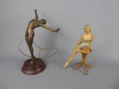 Two Mid-20th Century Bronze Castings, depicting a Ribbon Gymnast and a Ballerina seated on a
