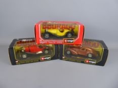 Three Burago Die Cast Metal and Plastic Classic Cars, the first being a Bugatti "Type 55" (1932)