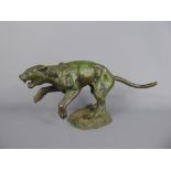 A Mid-20th Century Bronze Leaping Jaguar, approx 32 x 15 cms. Prima Castings Honeybourne - a local