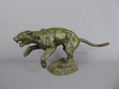 A Mid-20th Century Bronze Leaping Jaguar, approx 32 x 15 cms. Prima Castings Honeybourne - a local