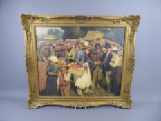 H.F. Scott, An Original Oil on Board, depicting a busy market place, signed lower left, presented in