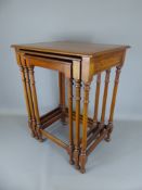 A Mahogany Next of Three Tables, the largest being 46 x 33 x 57 cms, turned legs and straight