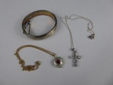 Miscellaneous Silver Jewellery, including bracelet, cross pendant and chain, together with a red and