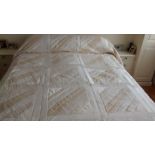 An Indian Cream Silk Super King Size Bed Cover, together with matching pillow cases.