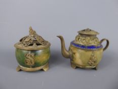 A Vintage Antique Chinese Hard-Stone, White-Metal and Cloisonne teapot depicting dragons,