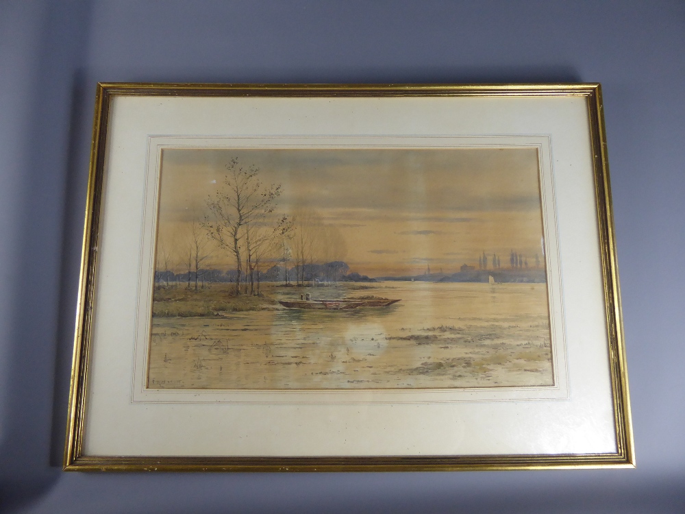 F.A. Marsh, A Delicate Water Colour Painting of a Marsh at Sunset, the painting depicting two moored