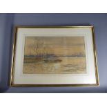 F.A. Marsh, A Delicate Water Colour Painting of a Marsh at Sunset, the painting depicting two moored