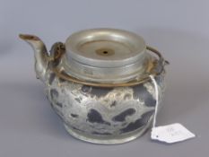 An Unusual Chinese Pewter and Clay Tea Pot, with character marks to base.