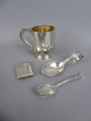 A Sterling Silver Christening Mug and Spoon, Birmingham hallmark, mm S Ltd, the mug inscribed RF