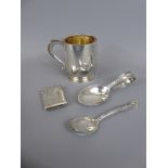 A Sterling Silver Christening Mug and Spoon, Birmingham hallmark, mm S Ltd, the mug inscribed RF