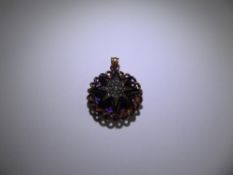 An Antique 14ct (tested) Gold and Rose Cut Diamond and Enamel Mourning Pendant,. The pendant of