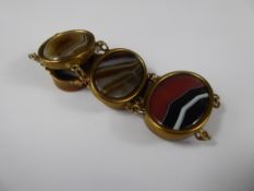 Antique Yellow Metal Banded Agate Bracelet, the bracelet consisting of six cameo's from approx 30